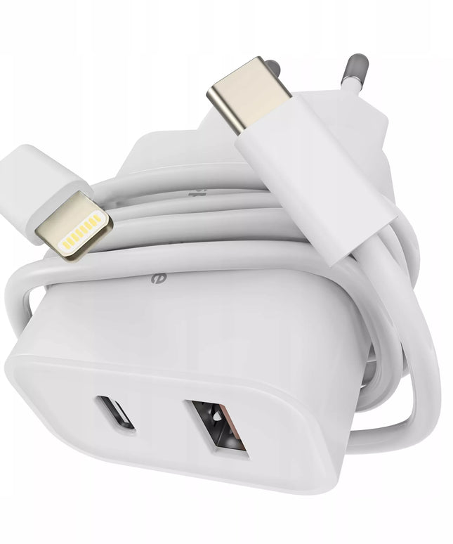 Greitas tinklo įkroviklis  USB-C USB 20W + Lightning laidas