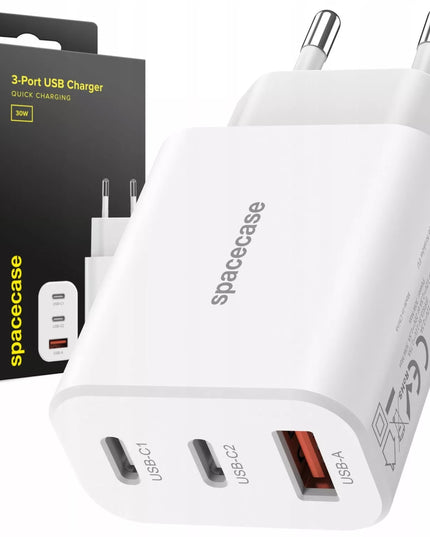 GREITAS TINKLO ĮKROVIKLIS TELEFONUI 3X USB USB-C TIPO-C 30W QUICK CHARGE