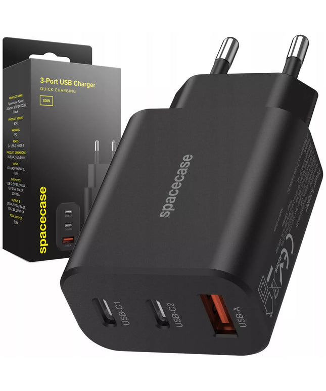 Spartusis sieninis įkroviklis telefonui 3x USB USB-C Type-C 30W Quick Charge