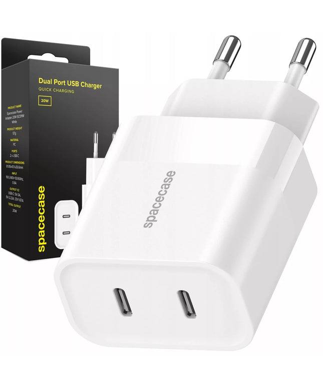 Spartusis Spacecase tinklinis įkroviklis telefonui 2x USB-C Type-C 20W 3A