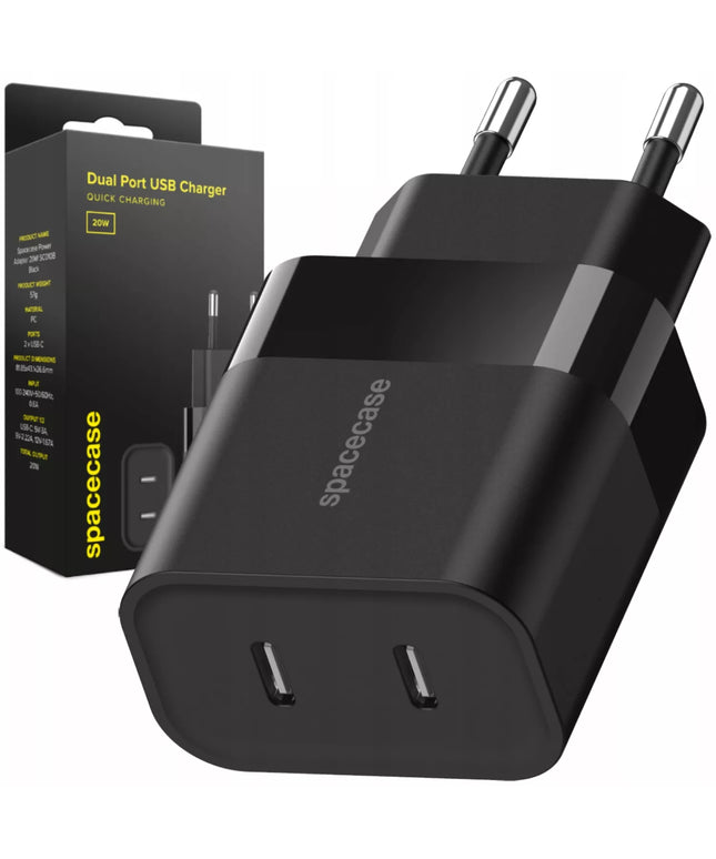 GREITAS TINKLO ĮKROVIKLIS TELEFONUI SPACECASE 2X USB-C TYPE-C 20W 3A