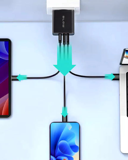 Greitas tinklo įkroviklis USB + 2x USB-C QC PD 40W universalus