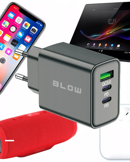 Greitas tinklo įkroviklis USB + 2x USB-C QC PD 40W universalus