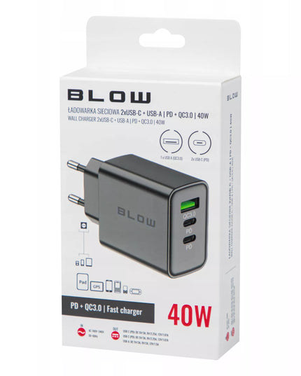 Greitas tinklo įkroviklis USB + 2x USB-C QC PD 40W universalus