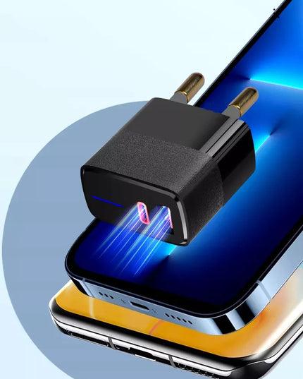 Spartusis sieninis įkroviklis BLOW, USB + USB-C jungtys, QC+PD 20W, su USB-C 2.0 1m kabeliu, juodas