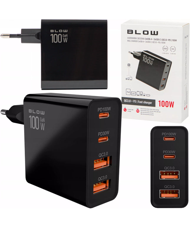 GREITAS TINKLO ĮKROVIKLIS GaN 100W 2x USB 2x USB-C QC 3.0 + PD UNIVERSALUS