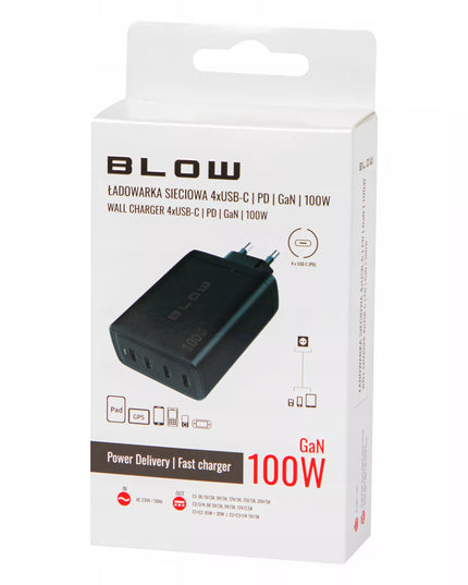Spartusis sieninis įkroviklis BLOW 4x USB-C QC PD 100W GaN