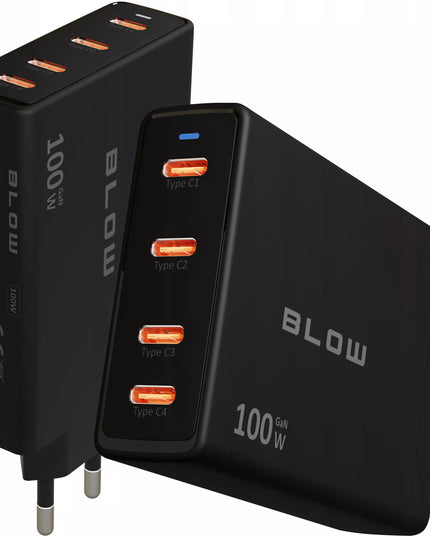 Spartusis sieninis įkroviklis BLOW 4x USB-C QC PD 100W GaN