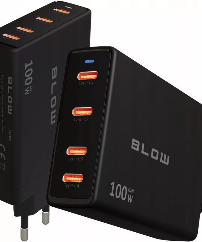 Spartusis sieninis įkroviklis BLOW 4x USB-C QC PD 100W GaN