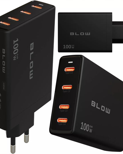 Spartusis sieninis įkroviklis BLOW 4x USB-C QC PD 100W GaN