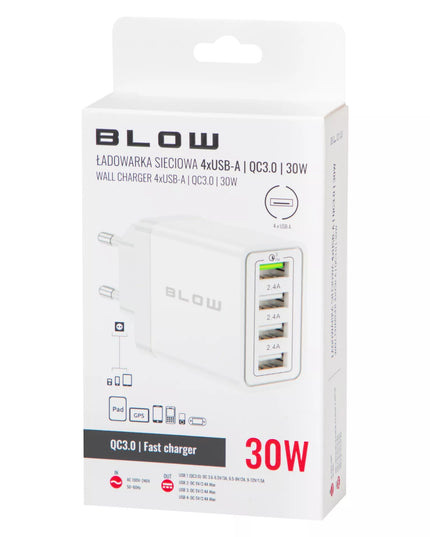 Greitas sieninis įkroviklis su 4xUSB jungtimis Quick Charge 3.0 30W
