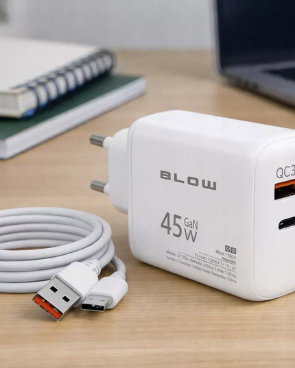 Greitas tinklo įkroviklis BLOW USB USB-C PD QC 3.0 45W GaN
