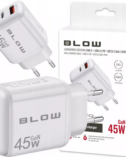 Greitas tinklo įkroviklis BLOW USB USB-C PD QC 3.0 45W GaN