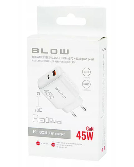 Greitas tinklo įkroviklis BLOW USB USB-C PD QC 3.0 45W GaN