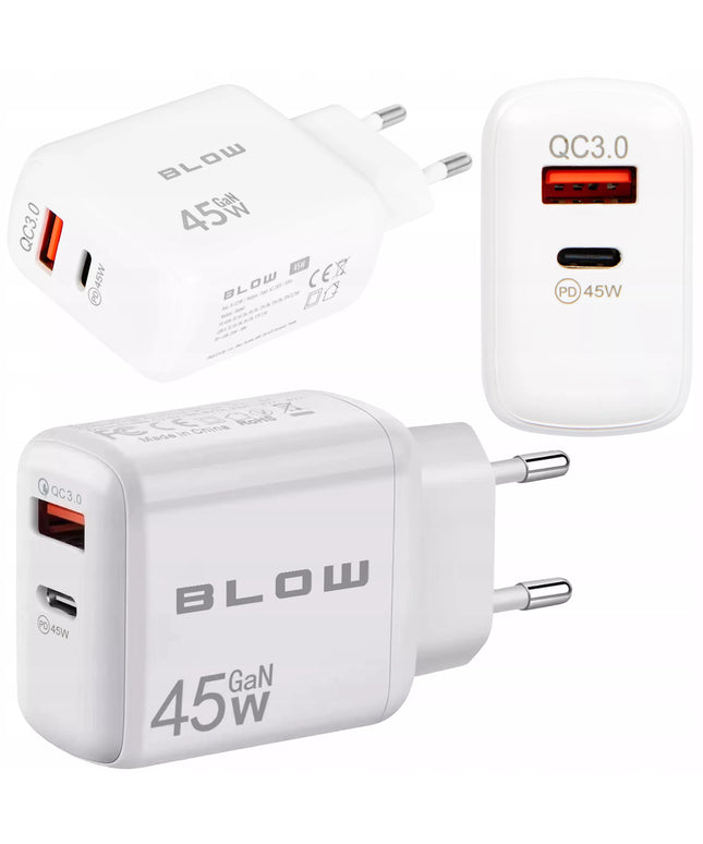 Greitas tinklo įkroviklis BLOW USB USB-C PD QC 3.0 45W GaN