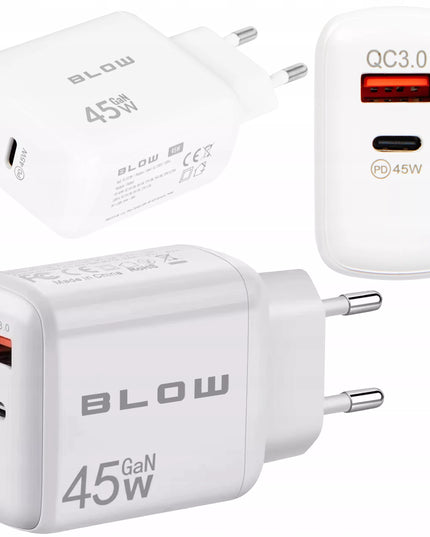 Greitas tinklo įkroviklis BLOW USB USB-C PD QC 3.0 45W GaN