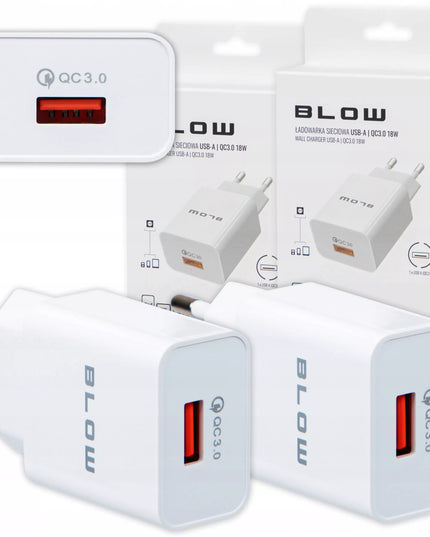 Greitas tinklo įkroviklis BLOW USB QC3.0 18W QUICK CHARGE, rinkinys 2 vnt.