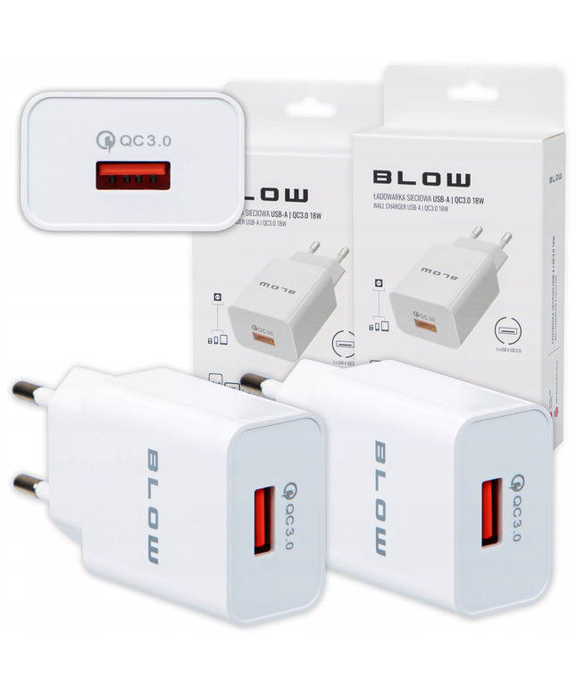 Greitas tinklo įkroviklis BLOW USB QC3.0 18W QUICK CHARGE, rinkinys 2 vnt.