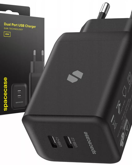 Spartusis Spacecase GaN 45W 2x USB-C įkroviklis telefonui QC 3.0 PD PPS
