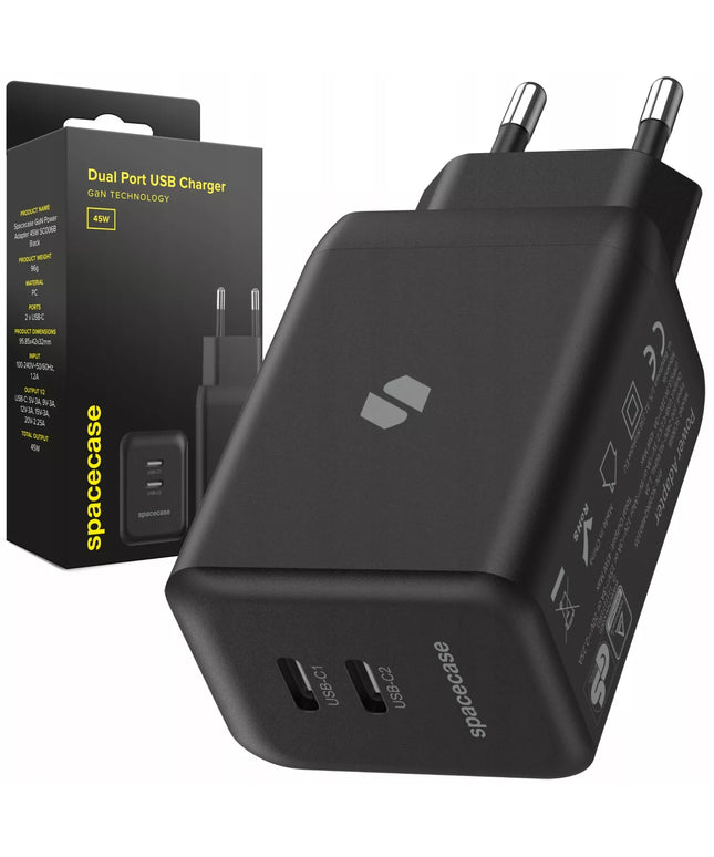 Spartusis Spacecase GaN 45W 2x USB-C įkroviklis telefonui QC 3.0 PD PPS