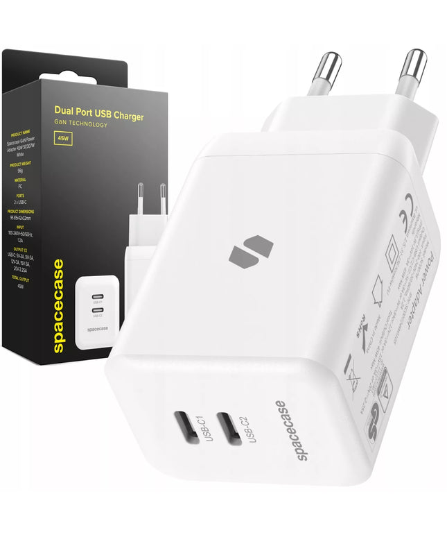 Spartusis Spacecase GaN 45W 2X USB-C įkroviklis telefonui QC 3.0 PD PPS