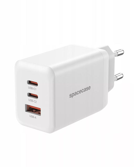 Spartusis Spacecase GaN 65W įkroviklis, 2x USB-C ir USB-A jungtys, skirtas telefonui, QC 3.0 PD PPS