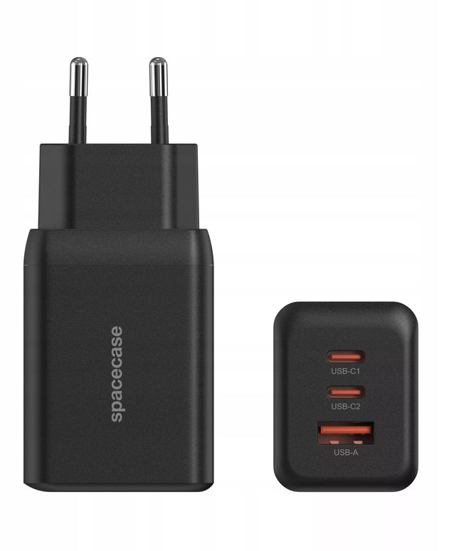Spartusis įkroviklis SPACECASE GaN 65W 2x USB-C USB-A telefonui QC 3.0 PD PPS