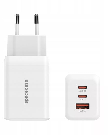 Spartusis Spacecase GaN 65W įkroviklis, 2x USB-C ir USB-A jungtys, skirtas telefonui, QC 3.0 PD PPS