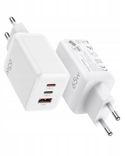 Spartusis Spacecase GaN 65W įkroviklis, 2x USB-C ir USB-A jungtys, skirtas telefonui, QC 3.0 PD PPS