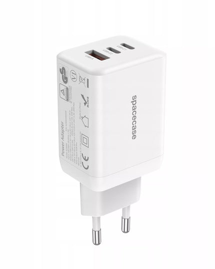 Spartusis Spacecase GaN 65W įkroviklis, 2x USB-C ir USB-A jungtys, skirtas telefonui, QC 3.0 PD PPS