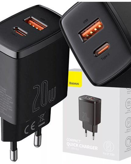 Galingas BASEUS 20W 3A USB-C tinklo įkroviklis, greitas QC PD telefonui