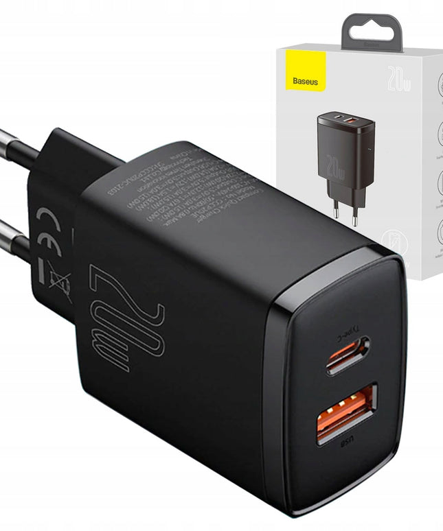Galingas BASEUS 20W 3A USB-C tinklo įkroviklis, greitas QC PD telefonui