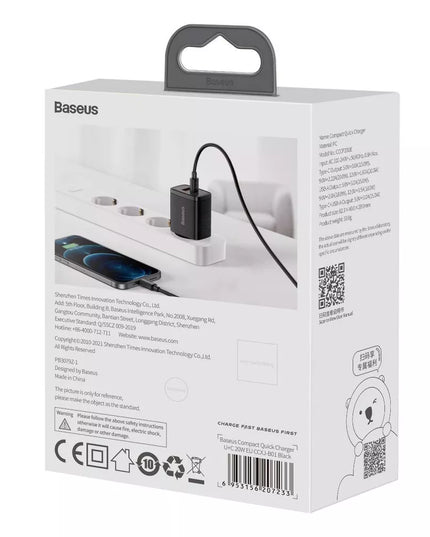 Galingas BASEUS 20W 3A USB-C tinklo įkroviklis, greitas QC PD telefonui