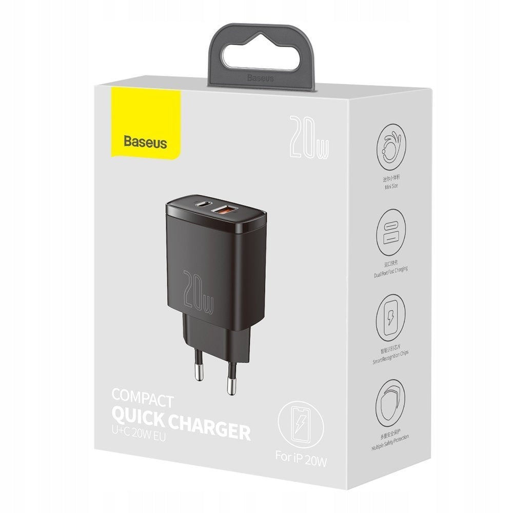 Galingas BASEUS 20W 3A USB-C tinklo įkroviklis, greitas QC PD telefonui
