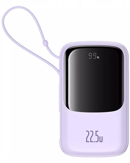 Greitas „Baseus“ išorinis akumuliatorius 10000 mAh 22.5W USB-C USB-A su įmontuotu USB-C kabeliu