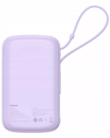 Greitas „Baseus“ išorinis akumuliatorius 10000 mAh 22.5W USB-C USB-A su įmontuotu USB-C kabeliu
