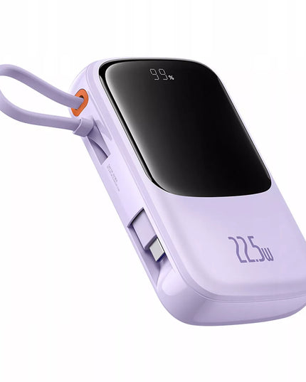 Greitas „Baseus“ išorinis akumuliatorius 10000 mAh 22.5W USB-C USB-A su įmontuotu USB-C kabeliu