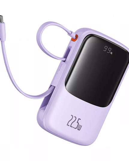 Greitas „Baseus“ išorinis akumuliatorius 10000 mAh 22.5W USB-C USB-A su įmontuotu USB-C kabeliu