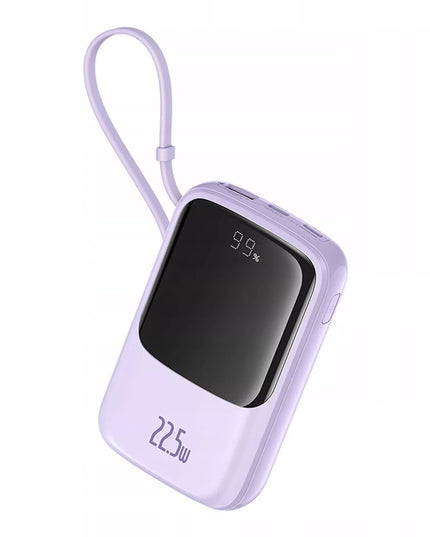 Greitas „Baseus“ išorinis akumuliatorius 10000 mAh 22.5W USB-C USB-A su įmontuotu USB-C kabeliu