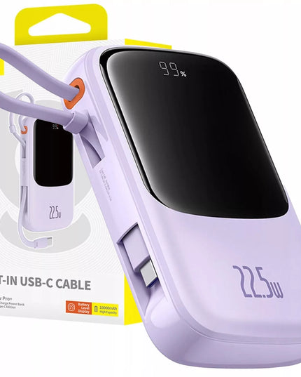 Greitas „Baseus“ išorinis akumuliatorius 10000 mAh 22.5W USB-C USB-A su įmontuotu USB-C kabeliu