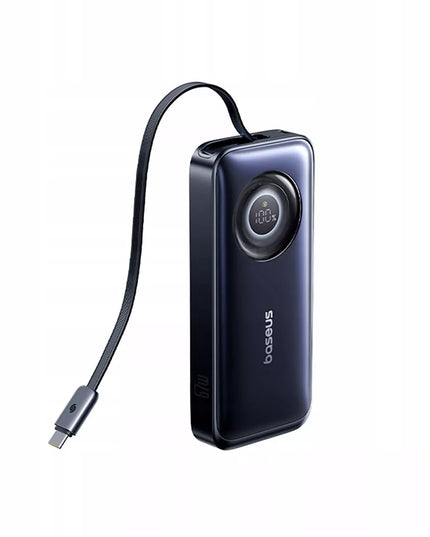 Greitas 20000 mAh 67 W „Baseus“ išorinis akumuliatorius su įtraukiamu USB-C laidu