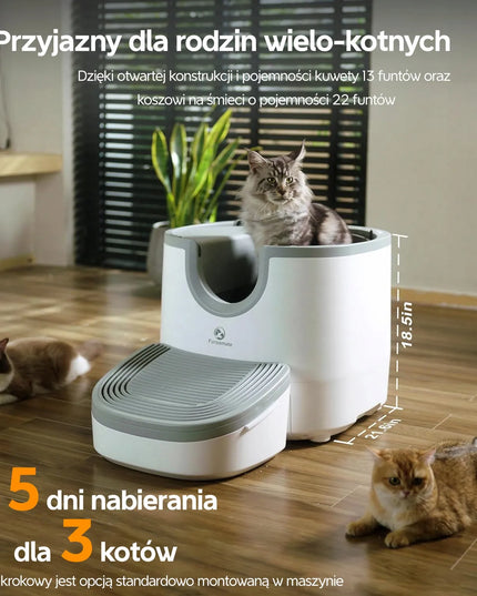 Furoomate PCT110 automatinė savaime išsivalanti kačių kraiko dėžė, didelės talpos, su apsaugos funkcijomis