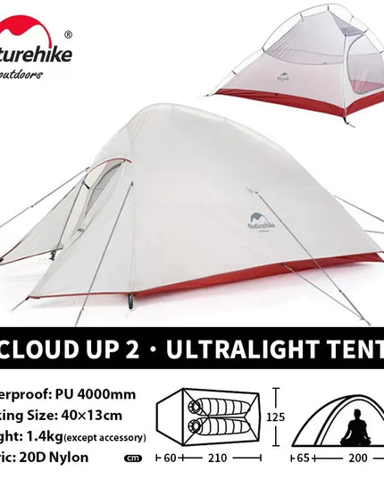 Naturehike Cloud Up 2 asmenų palapinė, itin lengva 20D kempingo palapinė, vandeniui atspari žygių, kelionių, turistavimo ir žvejybos palapinė