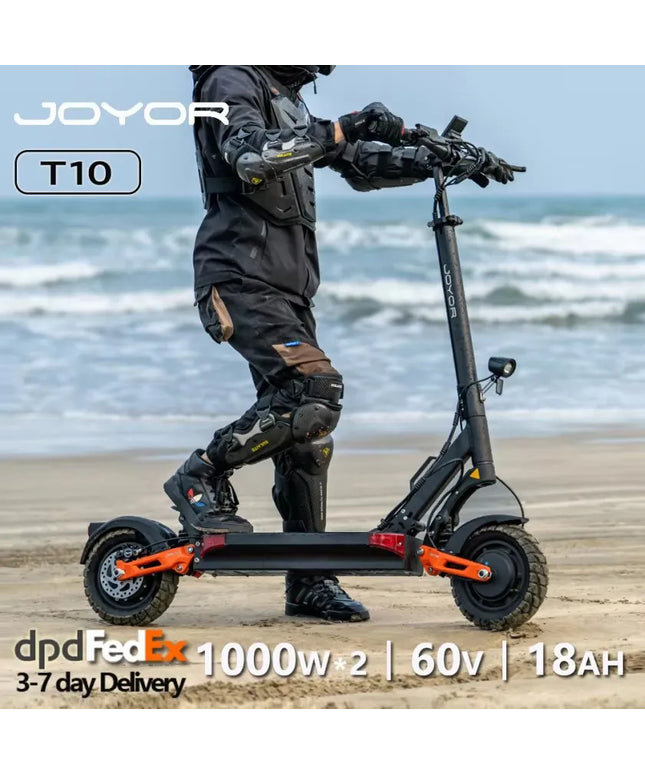 Sulankstomas elektrinis paspirtukas JOYOR T10, dvigubas 1000 W variklis, 10 colių bekelės paspirtukas suaugusiems su 60 V 18 Ah baterija