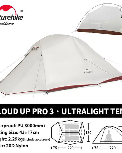Naturehike Cloud Up palapinė žygiams ir stovyklavimui – itin lengva, vandeniui atspari dvivietė kelioninė palapinė