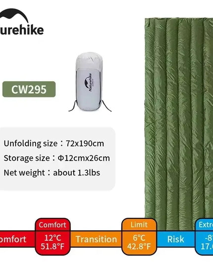 Naturehike CW280 miegmaišis, ultralengvas, su ančių pūkais, skirtas stovyklavimui, žygiams ir kelionėms