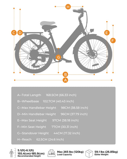 MileCity 1 26 colių elektrinis dviratis kelionėms į darbą, 120 km atstumas, 250 W galia, 36 V 13 Ah akumuliatorius, 25 km/h greitis, 7 pavaros, diskiniai stabdžiai