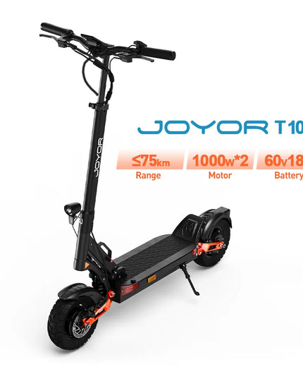 Sulankstomas elektrinis paspirtukas JOYOR T10, dvigubas 1000 W variklis, 10 colių bekelės paspirtukas suaugusiems su 60 V 18 Ah baterija
