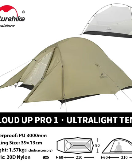 Naturehike Cloud Up palapinė žygiams ir stovyklavimui – itin lengva, vandeniui atspari dvivietė kelioninė palapinė
