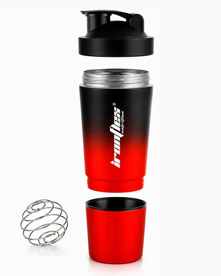 Baltymų plaktuvė 591 ml „IronFlex“ – plieninė, su papildų talpykla